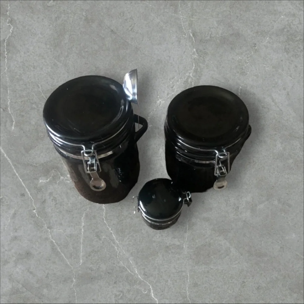 Black Ceramic Canister Set with Lids & Spoons - 3 Piece Kitchen Storage